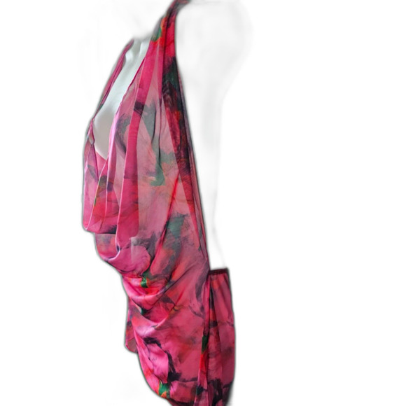 SHENHE Floral Print Halter Plunging Neck Sleeveless Backless Cover Up Dress Sz L - Picture 4 of 8